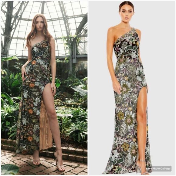 Mac Duggal 49574 Embellished Floral One Shoulder Gown - Picture 1 of 16